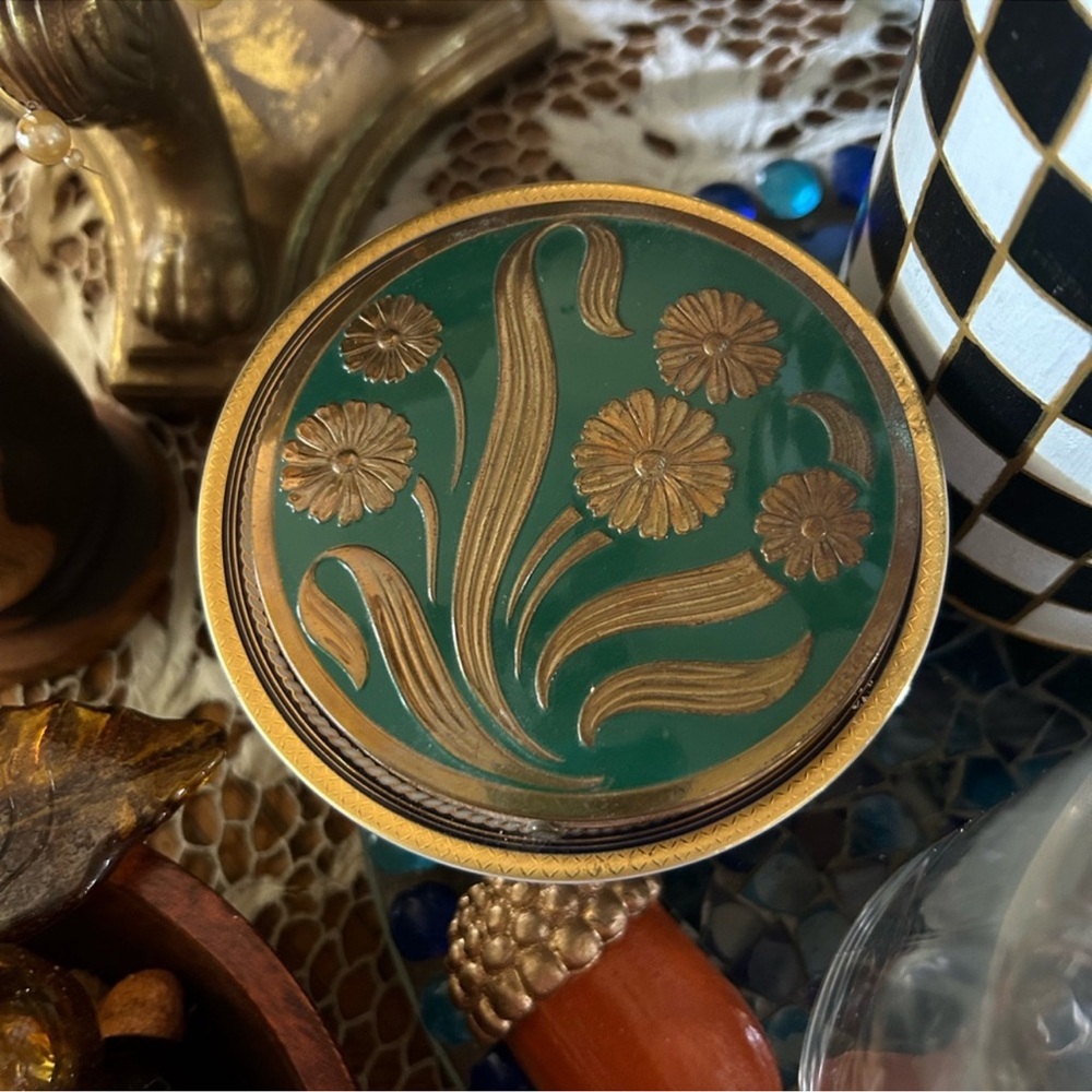 Vintage Art Deco Enamel & Brass Rex Fifth Avenue Round Compact